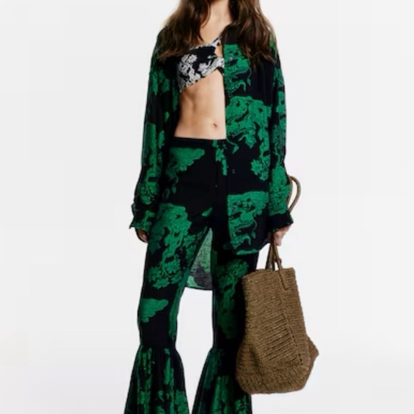 H&M Pants - H&M Green and Black Flare Pants